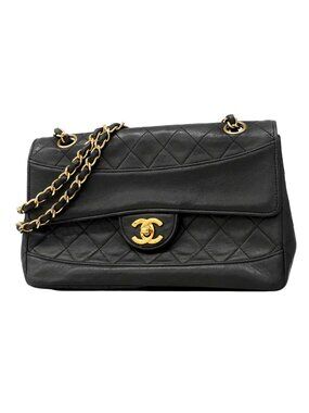 Chanel Shoulder Bag Quilted Lambskin Black Gold